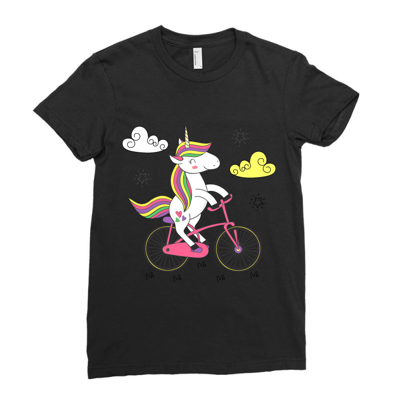 Funny Unicorn On Bike Work Out Biker Ladies Fitted T-Shirt by TevitJanik | Artistshot