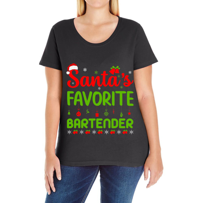 Funny Christmas Santas Favorite Bartender Merry Xm Ladies Curvy T-Shirt by AlicenHewlett | Artistshot