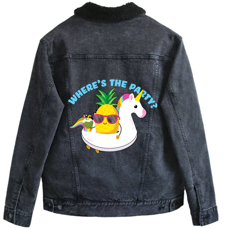 Funny Unicorn Pineapple Swingers Wheres The Party Unisex Sherpa-lined Denim Jacket | Artistshot