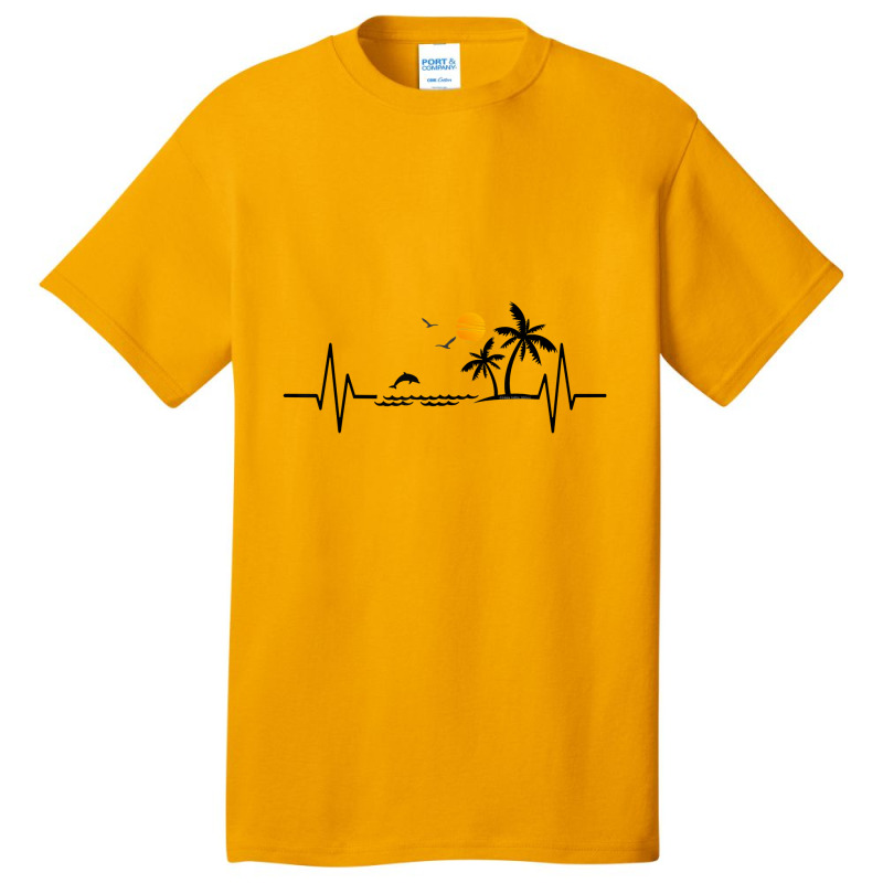 Heartbeat With Tropical Palm Trees Beach Island And Dolphin T-shirt Basic T-shirt by Teemoney2 | Artistshot