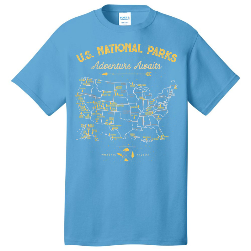 62 National Parks Map Gifts Us Park Vintage Camping Hiking New Year Basic T-shirt | Artistshot