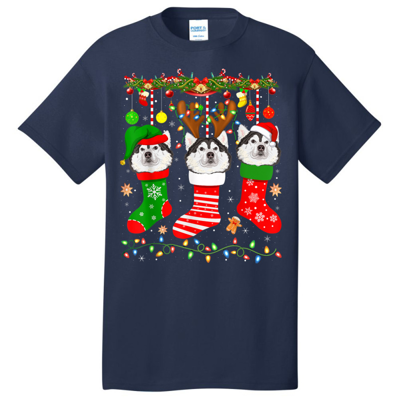 Alaskan Malamute Dog In Christmas Socks Lights Xmas Basic T-shirt | Artistshot