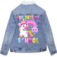 Happy 100th Day Of School Unicorn Magical 100 Days Unisex Sherpa-lined Denim Jacket | Artistshot