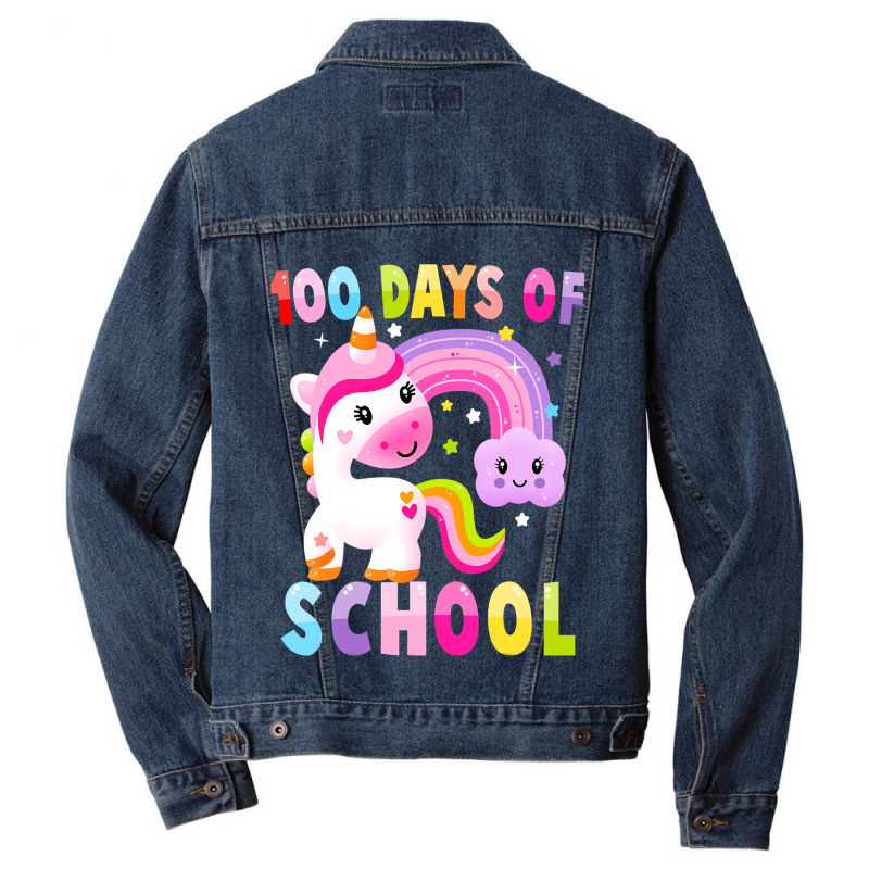 Happy 100th Day Of School Unicorn Magical 100 Days Men Denim Jacket | Artistshot