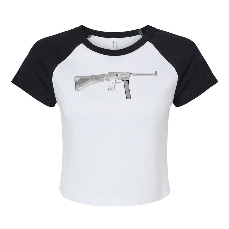 Mas38 French Military Submachine Gun From Ww2 Blue Raglan Crop Top by hanzeadomaq | Artistshot