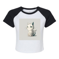 Angry White Cat Statue Raglan Crop Top | Artistshot