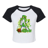 St Patricks Dabbing Unicorn Kids Leprechaun Lepric Raglan Crop Top | Artistshot