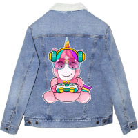 Gamer Girl Unicorn Gaming Cute Video Game Women Gi Unisex Sherpa-lined Denim Jacket | Artistshot