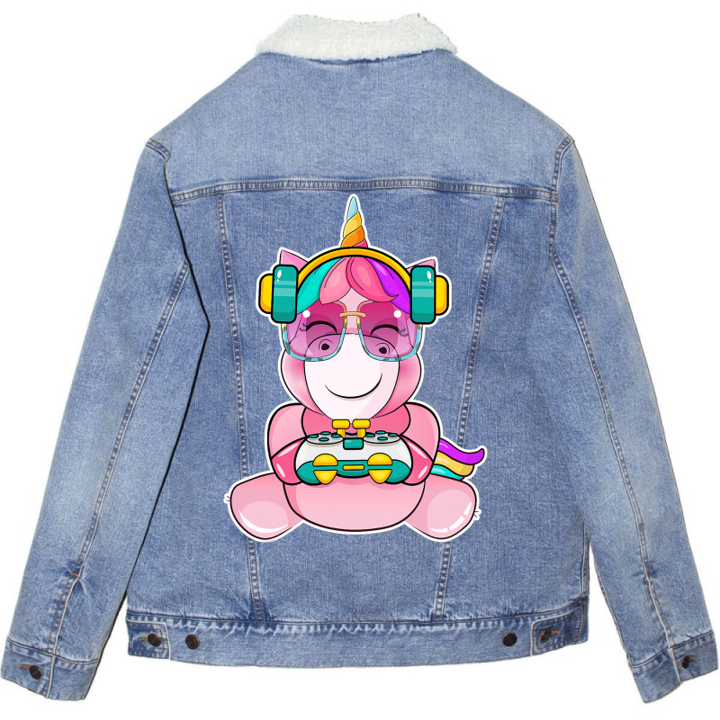 Gamer Girl Unicorn Gaming Cute Video Game Women Gi Unisex Sherpa-lined Denim Jacket | Artistshot