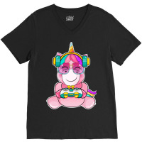 Gamer Girl Unicorn Gaming Cute Video Game Women Gi V-neck Tee | Artistshot