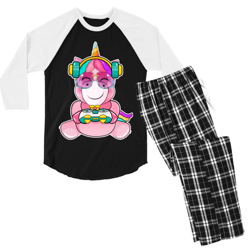 Gamer Girl Unicorn Gaming Cute Video Game Women Gi Men's 3/4 Sleeve Pajama Set | Artistshot