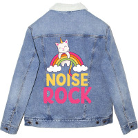 Funny Colorful Noise Rock Rainbow Cat Unicorn Unic Unisex Sherpa-lined Denim Jacket | Artistshot