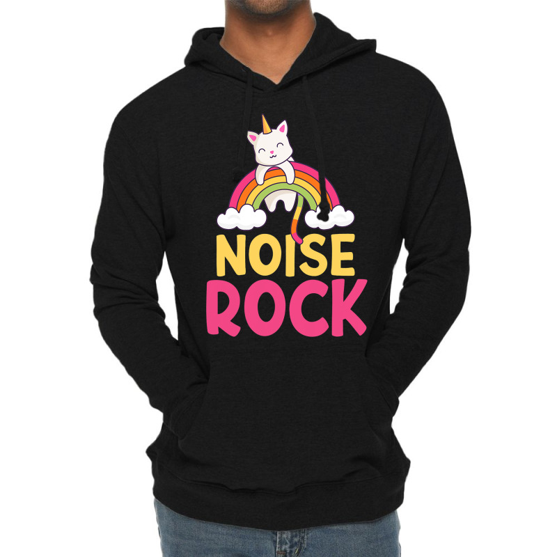 Funny Colorful Noise Rock Rainbow Cat Unicorn Unic Lightweight Hoodie | Artistshot