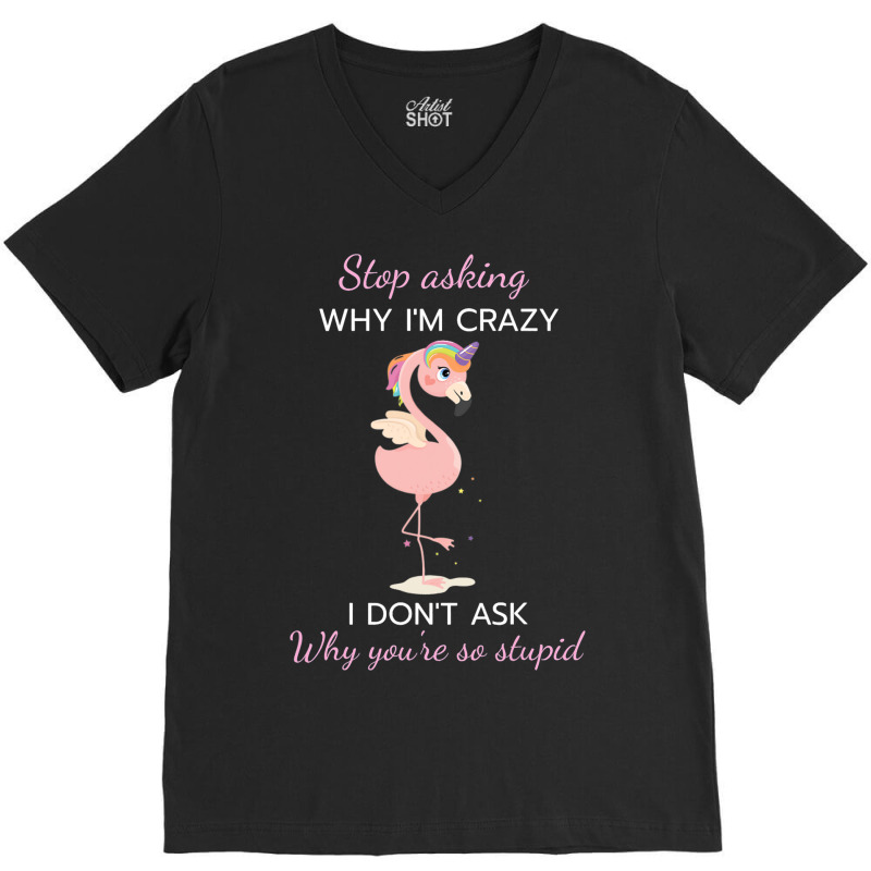 Funny Flamingo Stop Asking Why Im Crazy I Dont Ask V-neck Tee | Artistshot