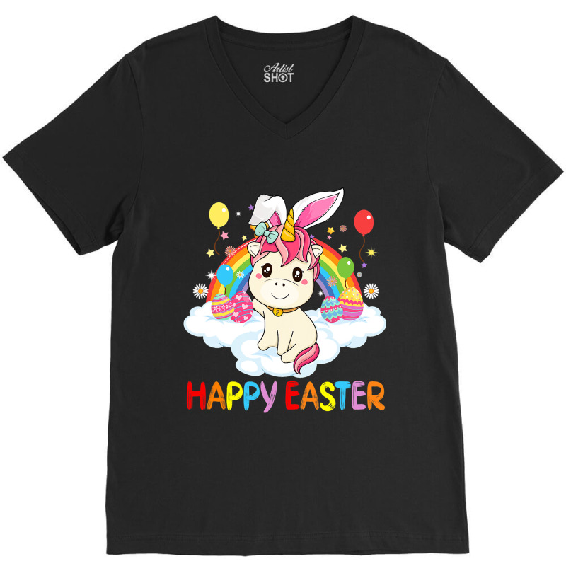 Happy Easter Cute Unicorn Wearing Ears Easter Egg V-neck Tee | Artistshot