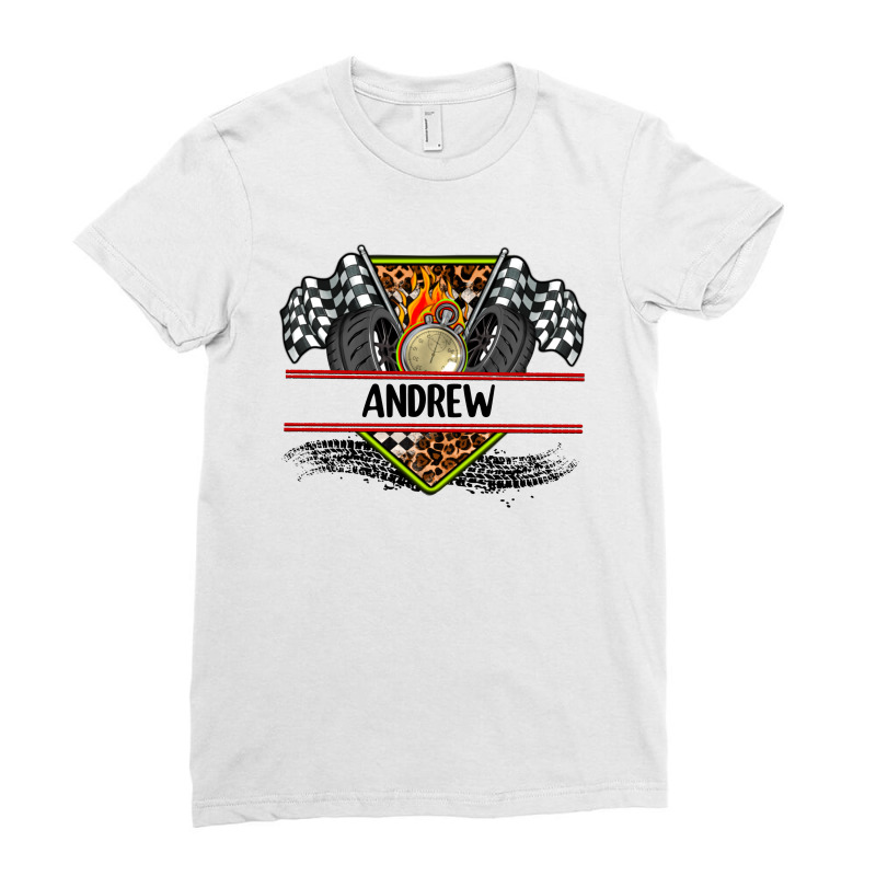 Custom Name Race Flag And Race Equipment Ladies Fitted T-Shirt by AdoDesignShop | Artistshot