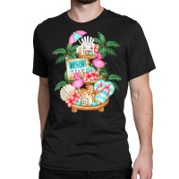 Cute Beach Motif With Flamingo & Flip Flops For Summer Lover T Shirt Classic T-shirt | Artistshot