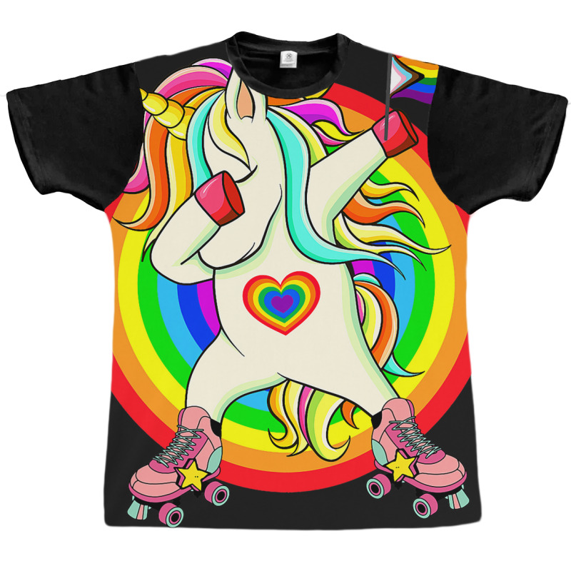 Gay Pride Unicorn Dabbing Lgbtq Rainbow Flag Rolle Graphic T-shirt | Artistshot