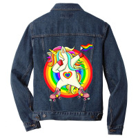 Gay Pride Unicorn Dabbing Lgbtq Rainbow Flag Rolle Men Denim Jacket | Artistshot