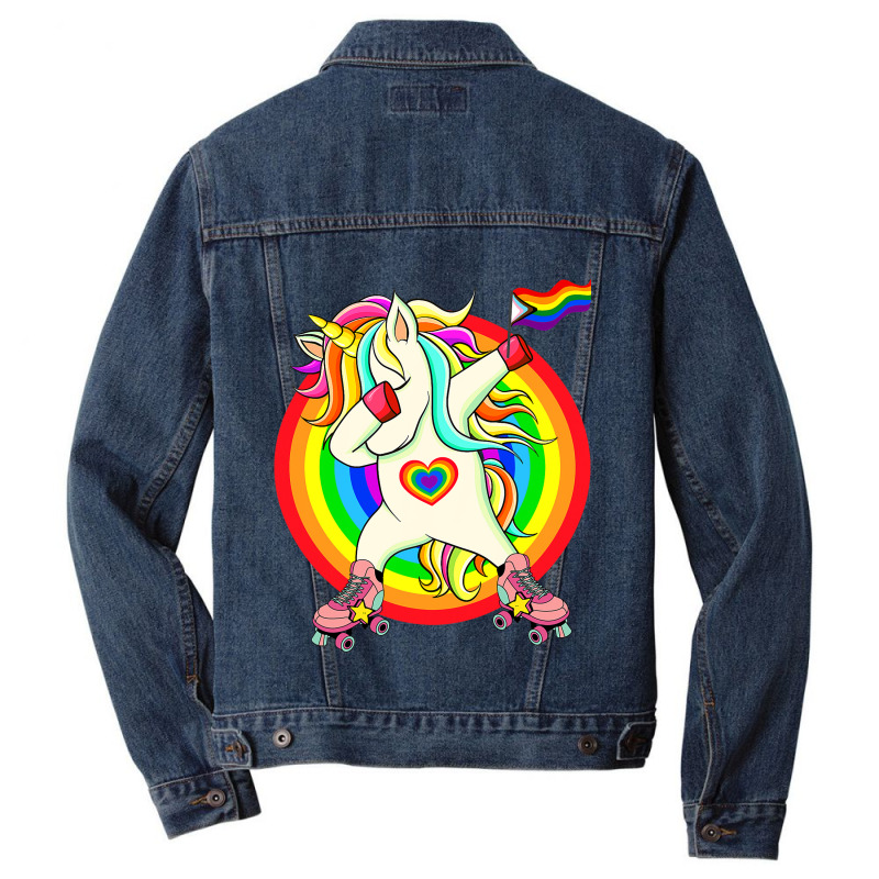 Gay Pride Unicorn Dabbing Lgbtq Rainbow Flag Rolle Men Denim Jacket | Artistshot