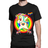 Gay Pride Unicorn Dabbing Lgbtq Rainbow Flag Rolle Classic T-shirt | Artistshot