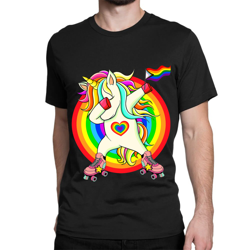 Gay Pride Unicorn Dabbing Lgbtq Rainbow Flag Rolle Classic T-shirt | Artistshot