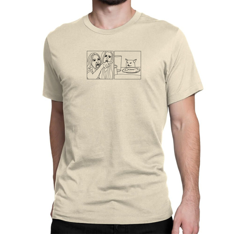 Woman Yelling At Cat Meme Outline Classic T-shirt by JamesBratcher | Artistshot