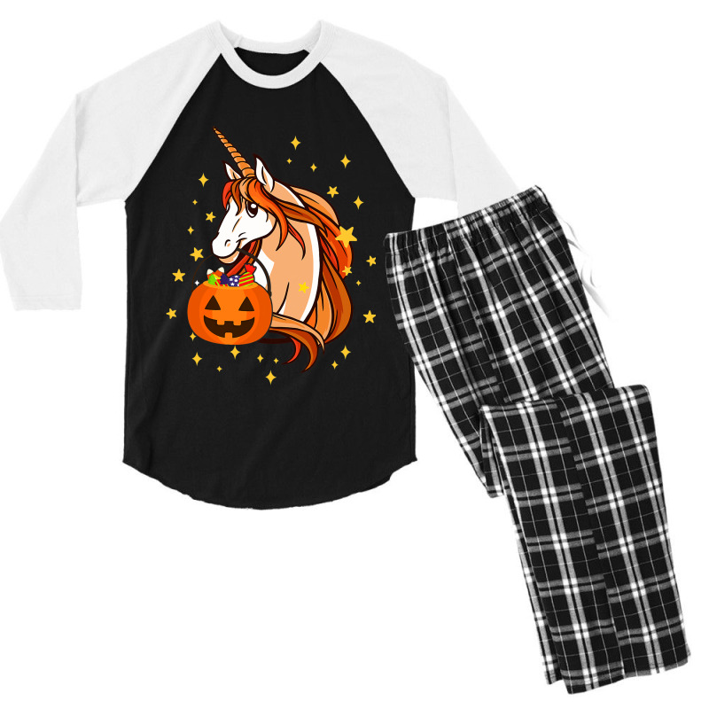 Funny Halloween Unicorn Pumpkin Trick Or Treating  Men's 3/4 Sleeve Pajama Set | Artistshot