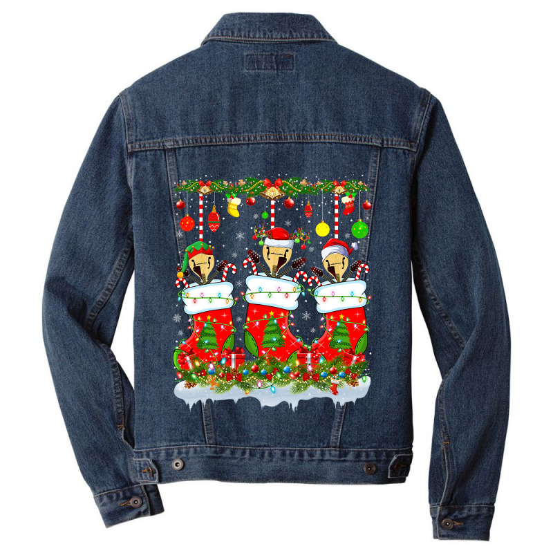 Funny Mandolin In Xmas Socks Lights Mandolin Chris Men Denim Jacket | Artistshot