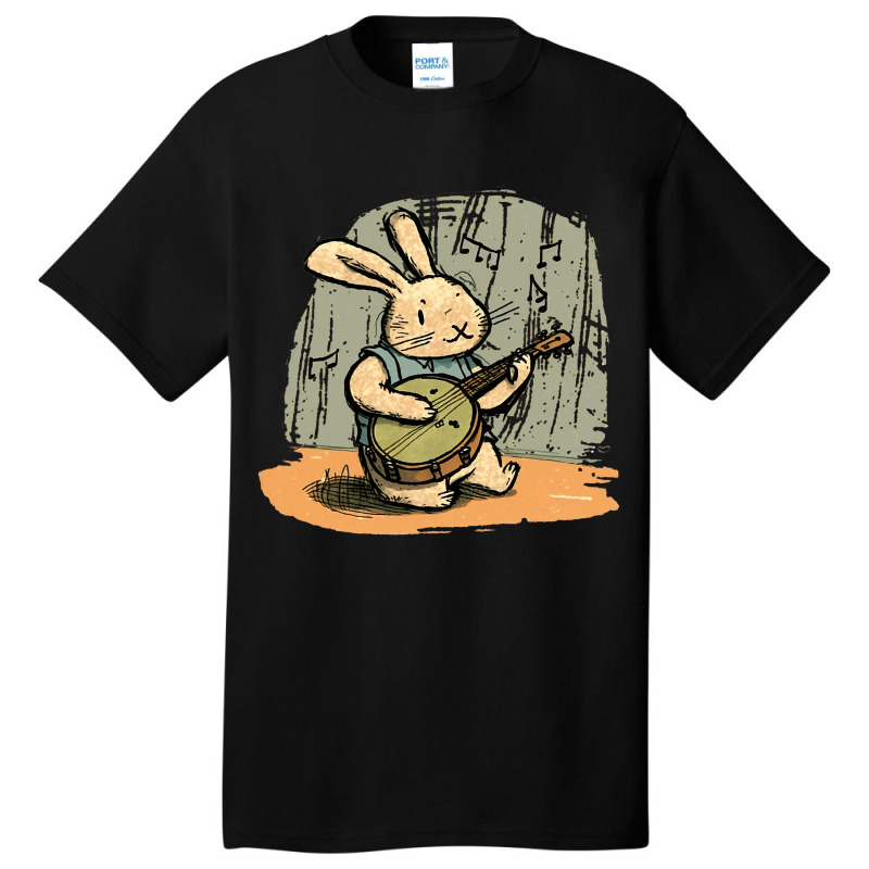 Funny Bunny Playing Banjo Music Cute Rabbit Happy  Basic T-shirt | Artistshot