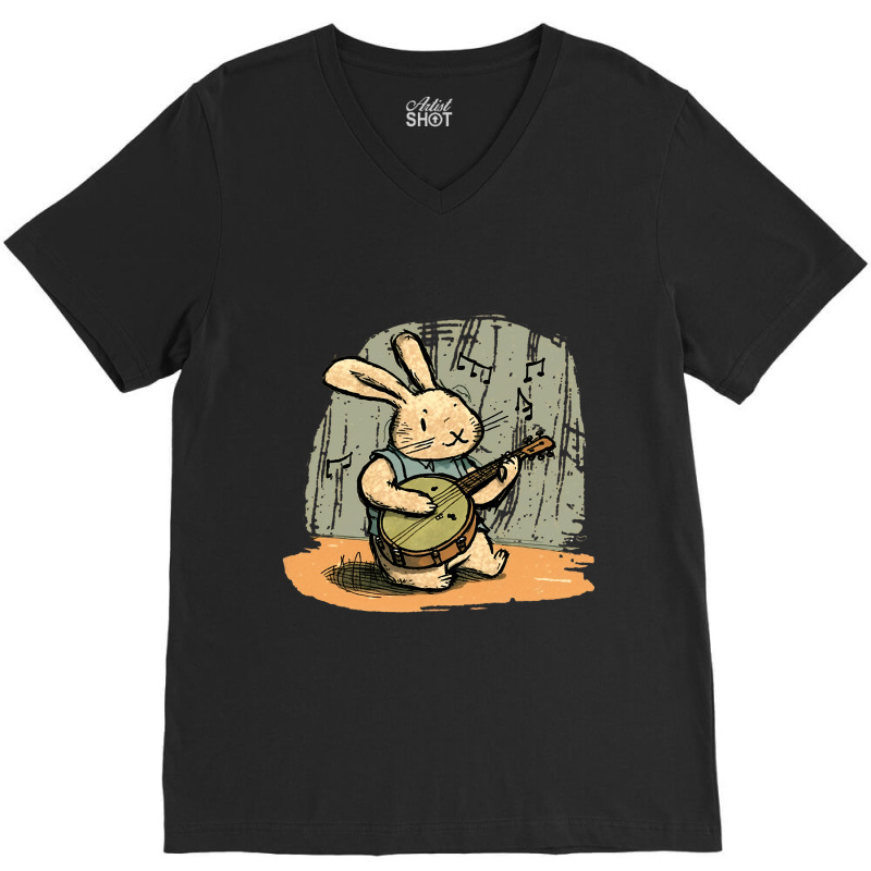 Funny Bunny Playing Banjo Music Cute Rabbit Happy  V-neck Tee | Artistshot