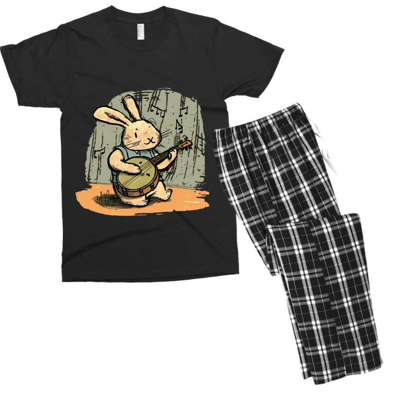 Funny Bunny Playing Banjo Music Cute Rabbit Happy  Men's T-shirt Pajama Set | Artistshot