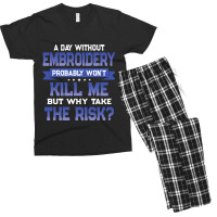 Funny Embroidery Quote Embroider Themed Novelty Men's T-shirt Pajama Set | Artistshot