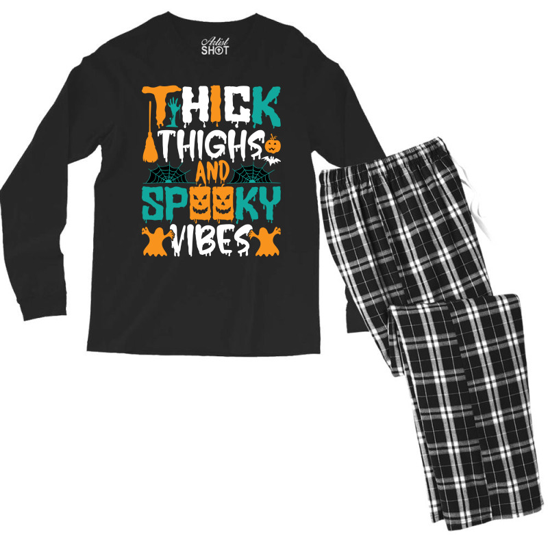 Vector Halloween Season T Shirt Design Vector. Hal Men's Long Sleeve Pajama Set | Artistshot