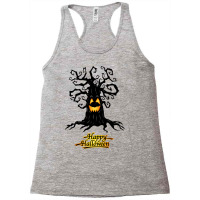 Vector Happy Halloween Vector Haunted Tree Illustr Racerback Tank | Artistshot