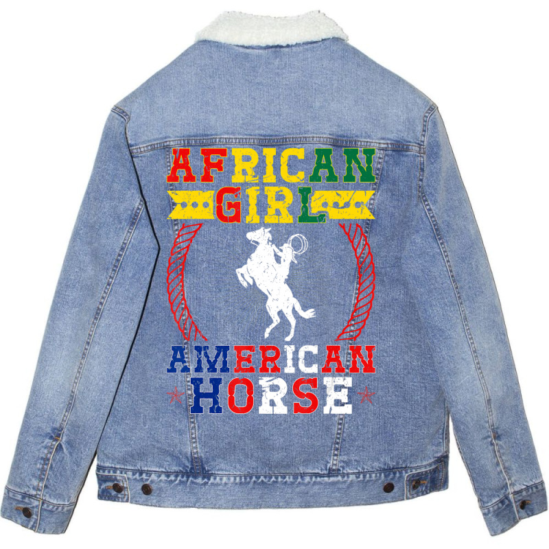 African Cowgirl American Horse, Rodeo Horse Unisex Sherpa-lined Denim Jacket | Artistshot