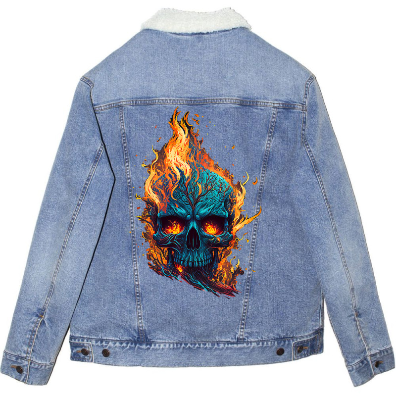 Flamming Skull Unisex Sherpa-Lined Denim Jacket by KeziahSingleta | Artistshot