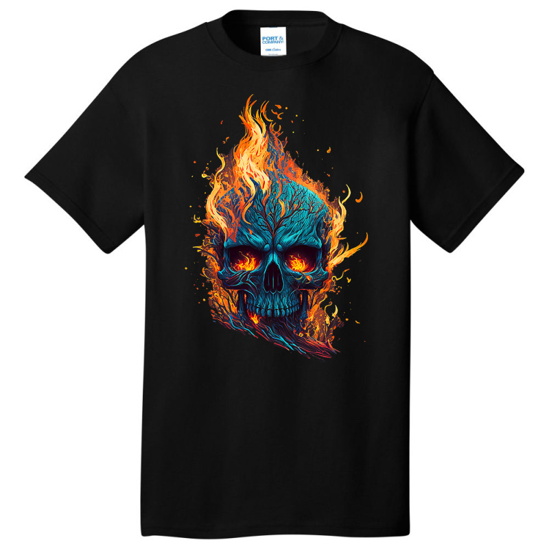 Flamming Skull Basic T-shirt by KeziahSingleta | Artistshot