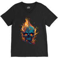 Flamming Skull V-neck Tee | Artistshot