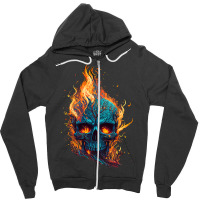 Flamming Skull Zipper Hoodie | Artistshot