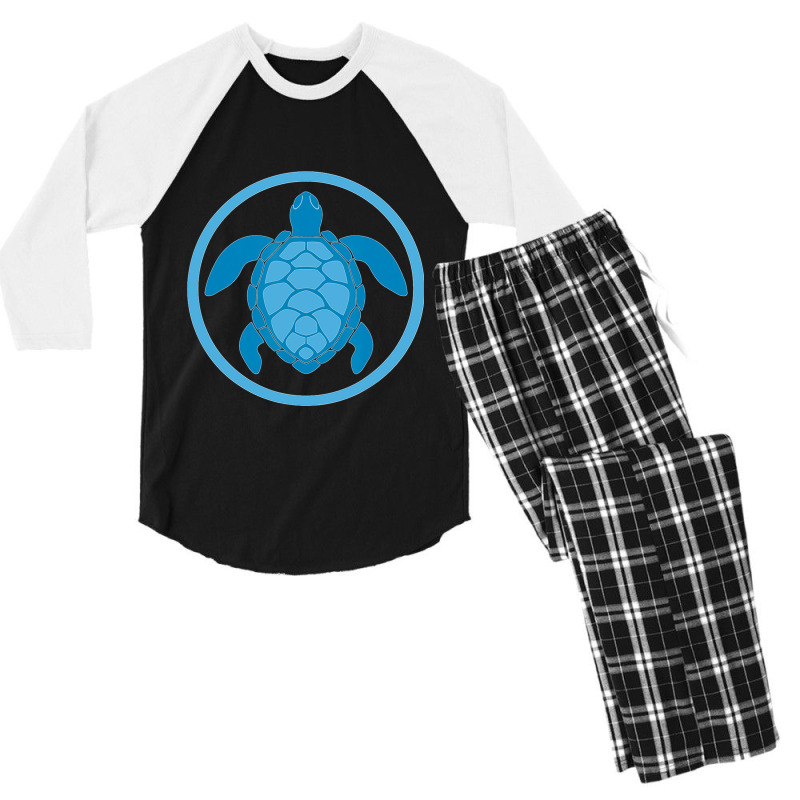 Sea Turtle Blue Round Logo For World Turtle Day De Men's 3/4 Sleeve Pajama Set by GittyBeaulieu | Artistshot