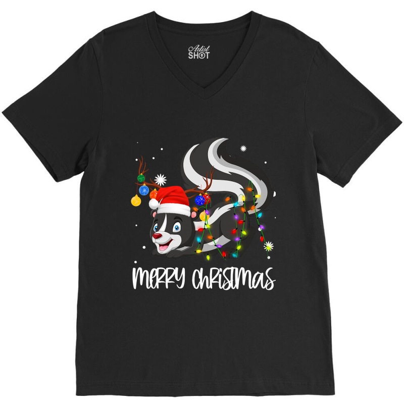 Skunks Lover Xmas Lighting Santa Hat Skunks Christ V-neck Tee | Artistshot