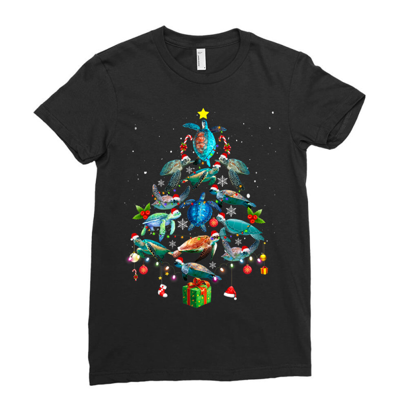 Sea Turtle Christmas Lights Funny Santa Hat Merry  Ladies Fitted T-Shirt by KatanaFarkas | Artistshot