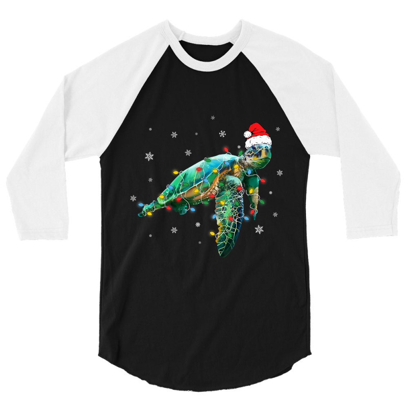 Sea Turtle Christmas Lights Funny Santa Hat Merry  3/4 Sleeve Shirt by VanesaSettles | Artistshot