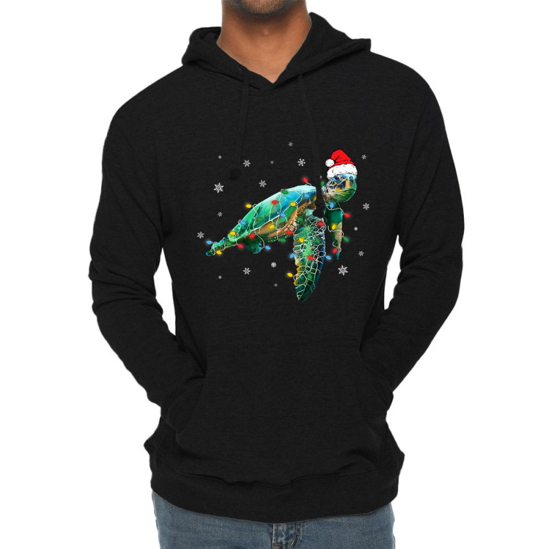 Sea Turtle Christmas Lights Funny Santa Hat Merry  Lightweight Hoodie by VanesaSettles | Artistshot