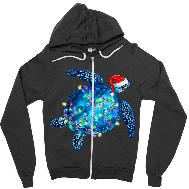 Sea Turtle Christmas Lights Santa Hat Funny Merry  Zipper Hoodie by HarborLenard | Artistshot