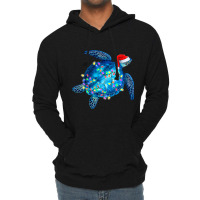 Sea Turtle Christmas Lights Santa Hat Funny Merry  Lightweight Hoodie | Artistshot