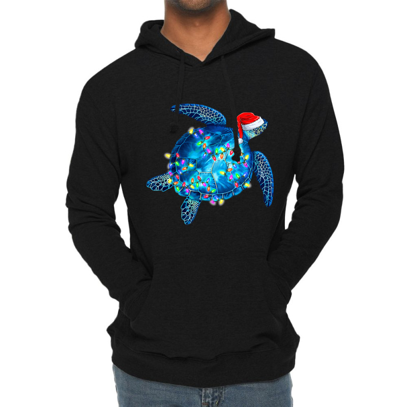 Sea Turtle Christmas Lights Santa Hat Funny Merry  Lightweight Hoodie by HarborLenard | Artistshot