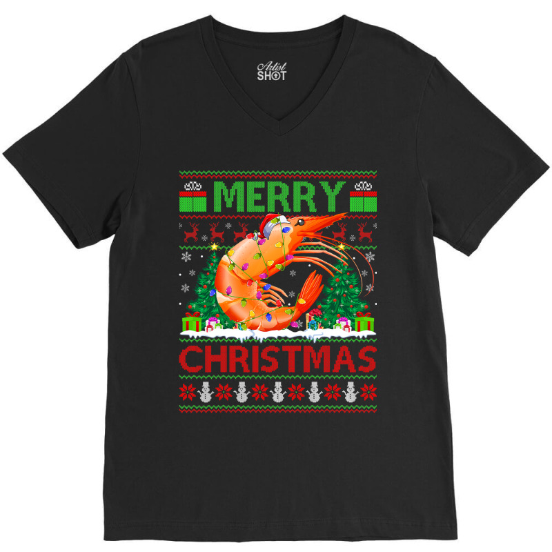 Shrimp Fish Lover Xmas Tree Ugly Santa Shrimp Chri V-neck Tee | Artistshot