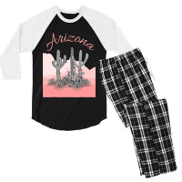 Saguaro Cactus Arizona Desert Scene Coral Pink Men's 3/4 Sleeve Pajama Set | Artistshot